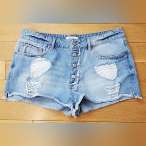 Forever 21 Light‎ Wash Distressed Button Fly Cutoff Denim Shorts Size 30